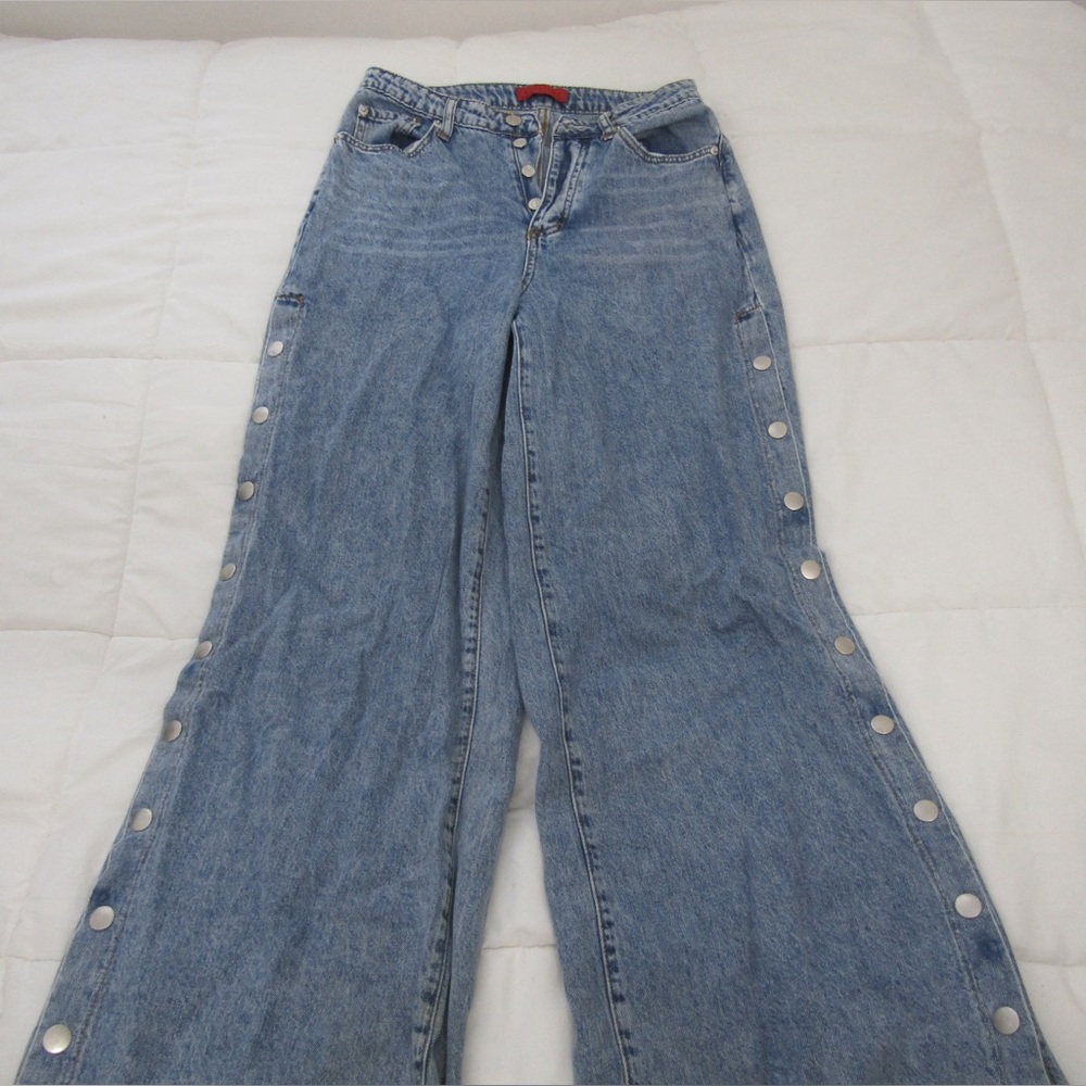 Signature Denim Side Snap Wide Leg Jeans